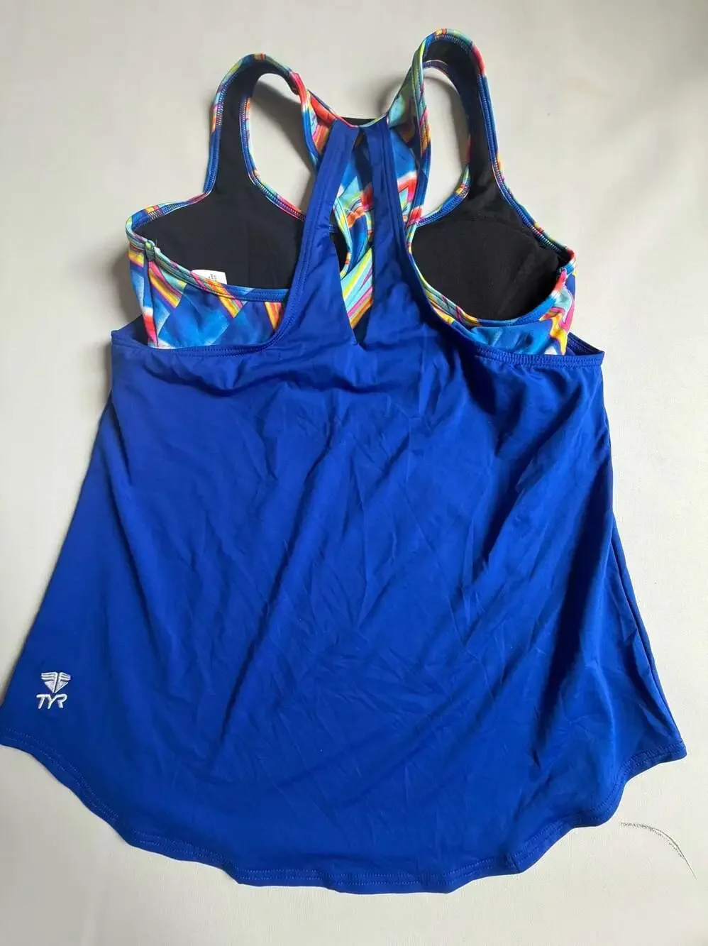 TYR Girls Blue Colorful Print One Piece Swimsuit Athletic Swimwear M 8